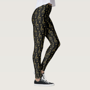 Leggings Legs musicaux Black Metallic Gold Treble Clef