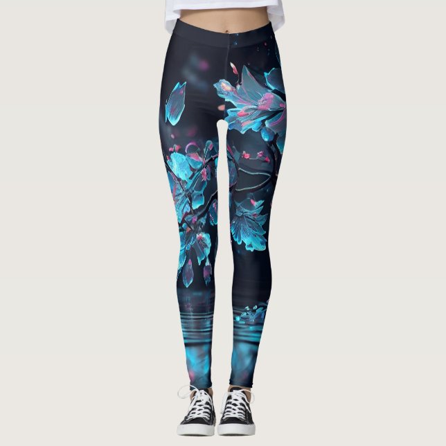 Leggings légumineuses à fleurs bleues (Devant)