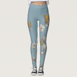 Leggings Légumineuses à fleurs et papillons bleus