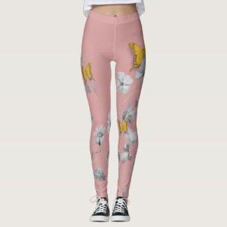 Leggings Légumineuses à fleurs roses et papillons