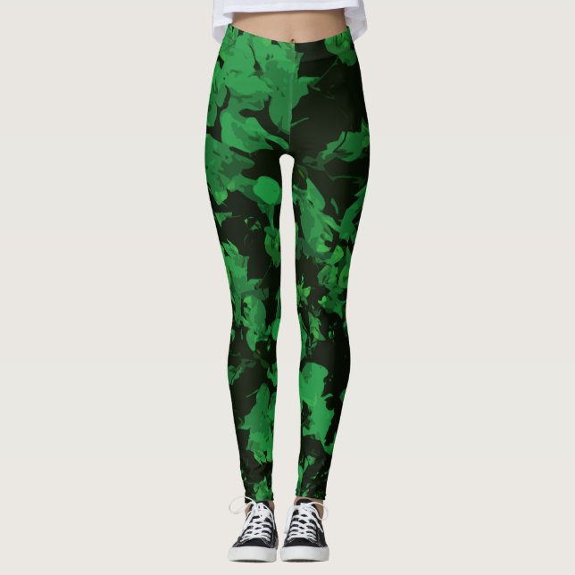 Leggings Légumineuses à fleurs vertes (Devant)