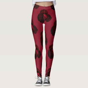 Leggings Légumineuses à roses rouges, pantalon de yoga, vêt