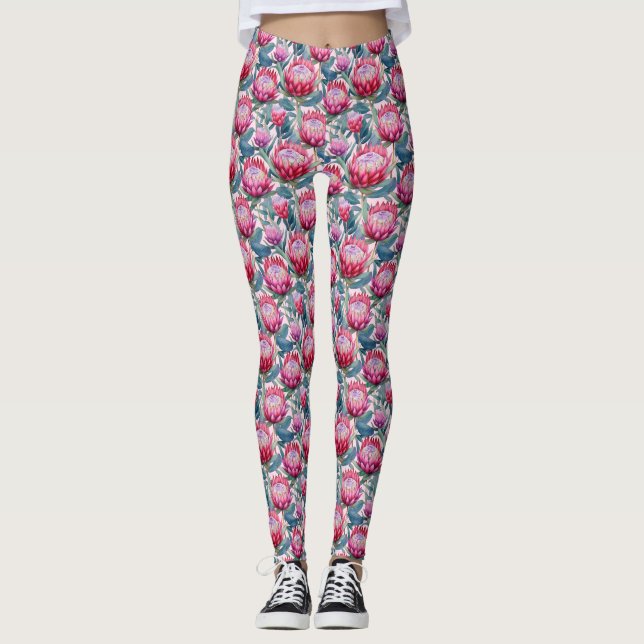 Leggings Légumineuses à tout-sur-impression à feuille rose (Devant)