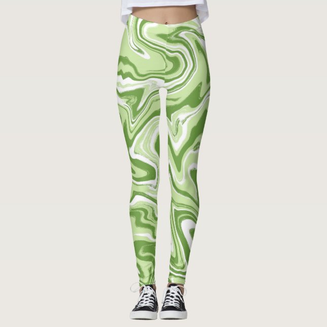 Leggings Légumineuses Abstraites à liquide vert (Devant)