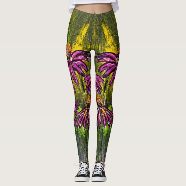 Leggings Légumineuses Abstraites de coneflower (Devant)