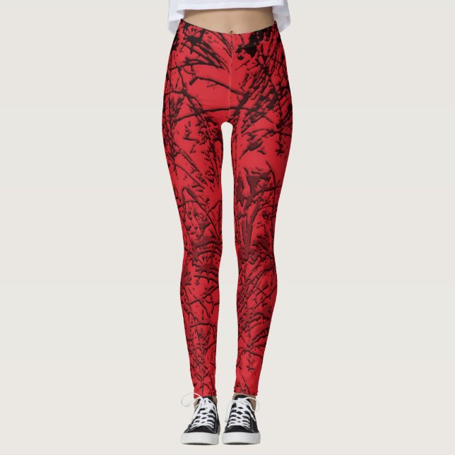 Leggings Légumineuses abstraites Red Grass (Devant)