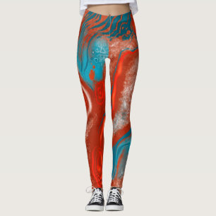 Leggings Légumineuses abstraites turquoise et feu