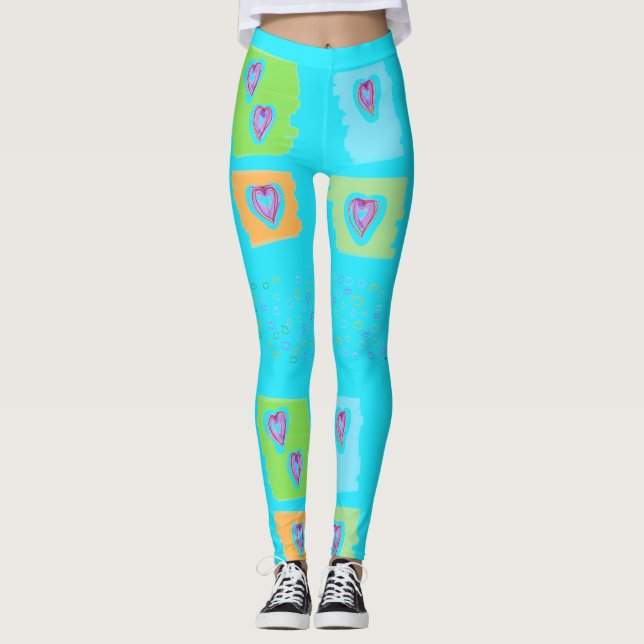 Leggings Légumineuses Bleues Avec Coeurs (Devant)