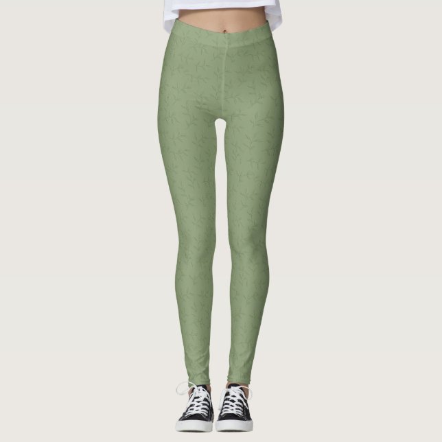 Leggings Légumineuses brodées à feuilles vertes Sage (Devant)