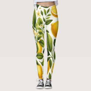 Leggings Légumineuses - Citrons, Feuilles verts, Fleurs