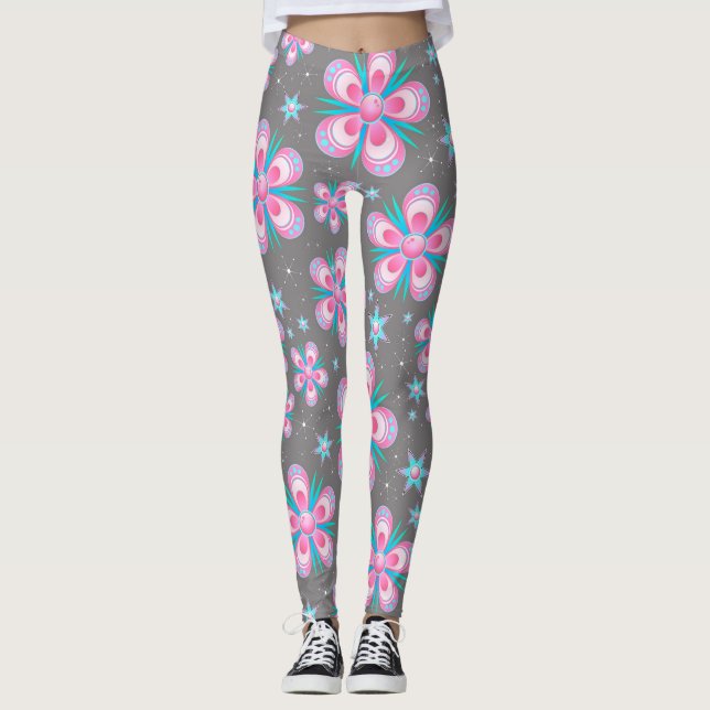 Leggings légumineuses de fleurs et d'étoiles (Devant)