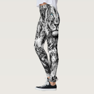 Leggings Légumineuses de Lion gris - Dessin de portrait de