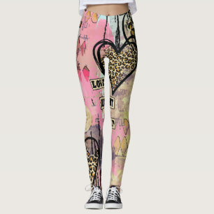 Leggings Légumineuses de peau léopard de coeur d'aquarelle 