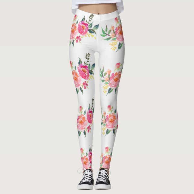 Leggings Légumineuses de pivoine rose (Devant)
