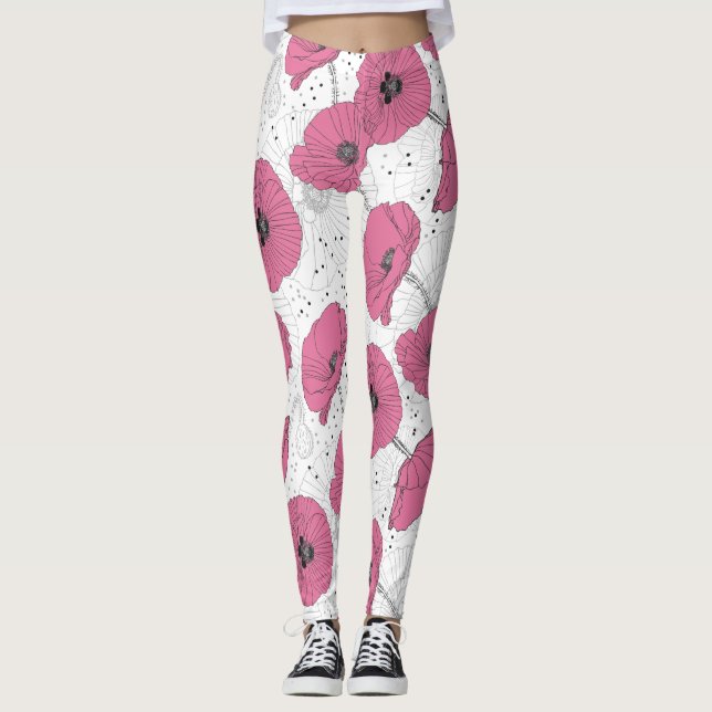Leggings Légumineuses Motifs de fleurs de pavot (Devant)