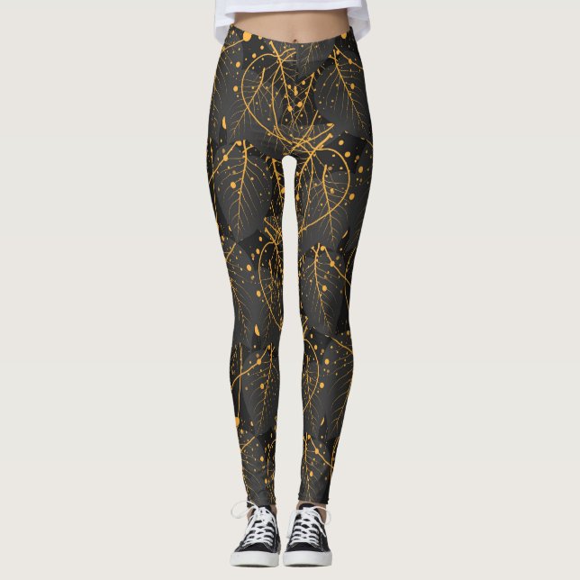 Leggings Légumineuses motifs feuilles d'or (Devant)