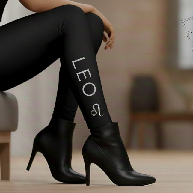 Leggings Leo Zodiac Sign Silver Black Astrology Birthday (Créateur téléchargé)
