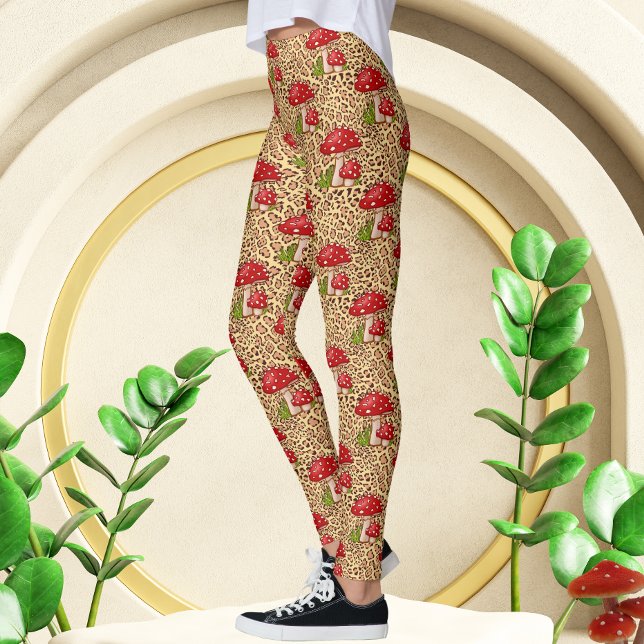 Leggings Leopard de luxe avec imprimé champignons (Créateur téléchargé)