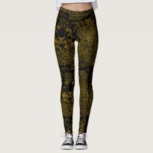 Leggings Léopard de neige d'or sur les guêtres noires