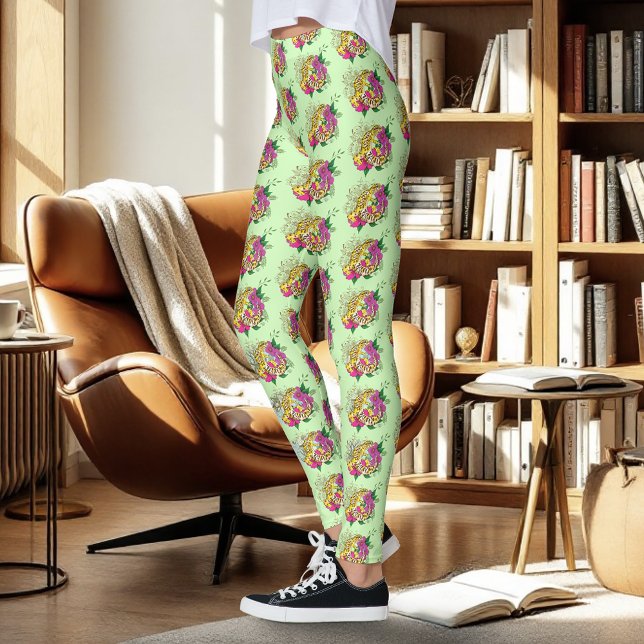Leggings Léopard jaune Gecko Vert (Créateur téléchargé)