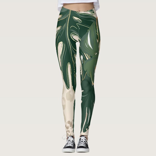 Leggings Leopard Monstera : Jungle Imprimer Vintage. (Devant)