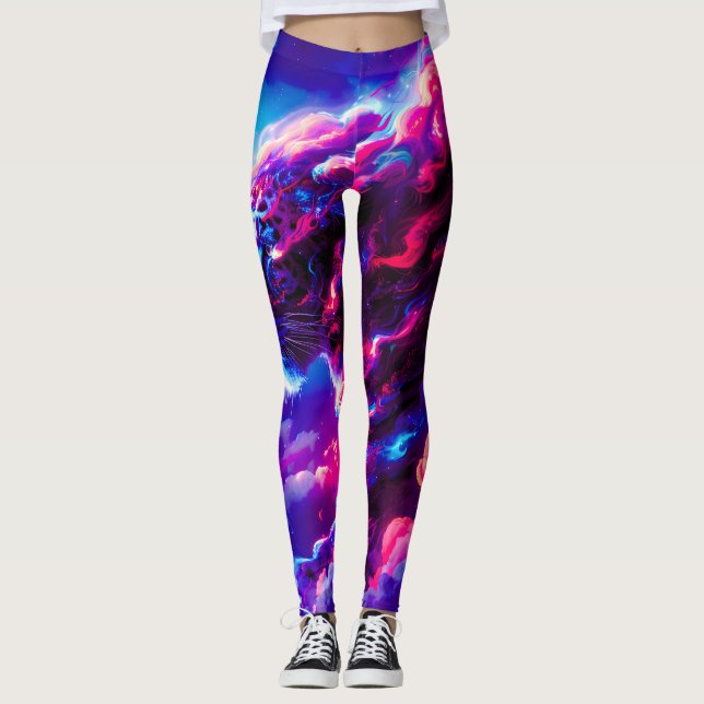Leggings Léopard néon cosmique futuriste (Devant)