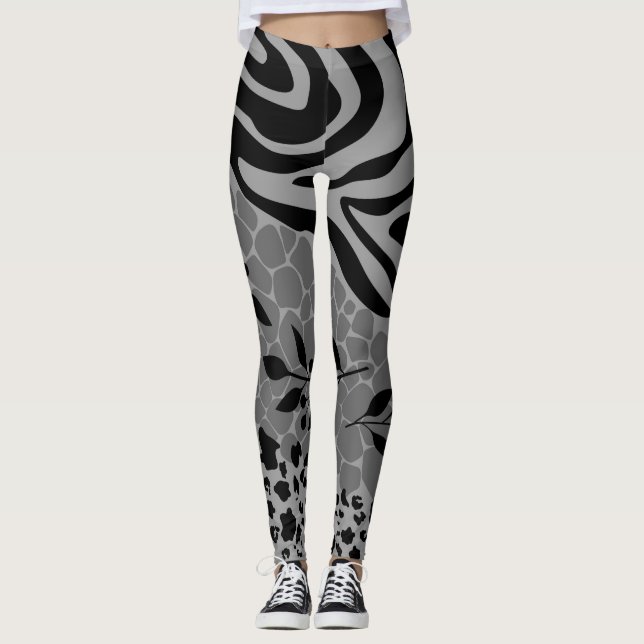 Leggings Léopard noir et gris (Devant)