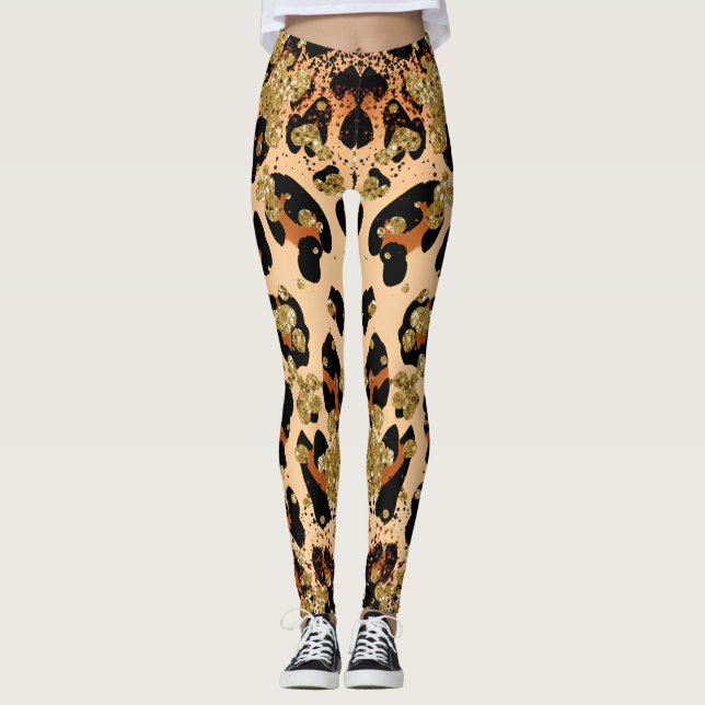 Leggings Leopard Or Personnalisé Élégant D'Initiale (Devant)