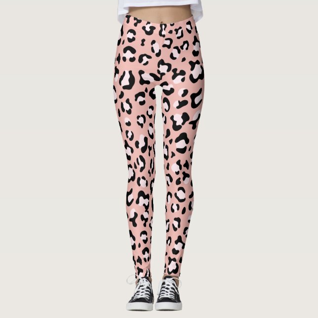 Leggings Léopard Print, Léopard Spots, Rose Léopard (Devant)