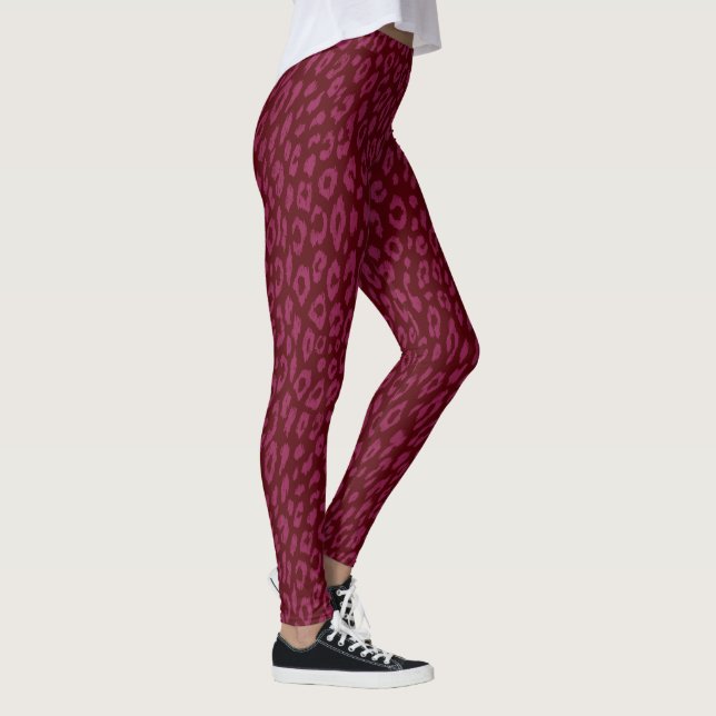 Leggings Léopard rose chaud unique & rouge foncé  (Droite)