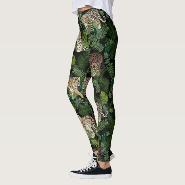 Leggings Léopards modernes Tigres Jungle Plante Black Desig (Gauche)