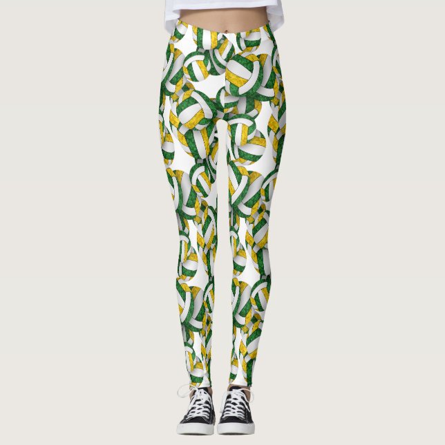 Leggings L'équipe d'or vert couleurs girly volleyballs moti (Devant)