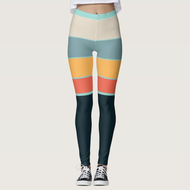 Leggings les années 70 Retro Super Navy Bleu & jaune & rose (Devant)