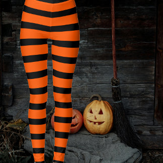 Leggings Les bas oranges noirs rayés de la sorcière d'Hallo