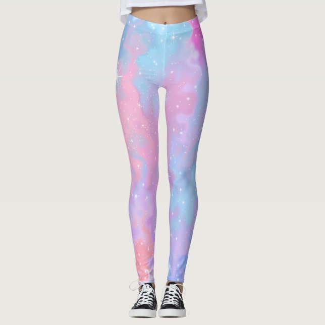 Leggings Les couleurs en pastel Kawaii miroite pourpre bleu (Devant)