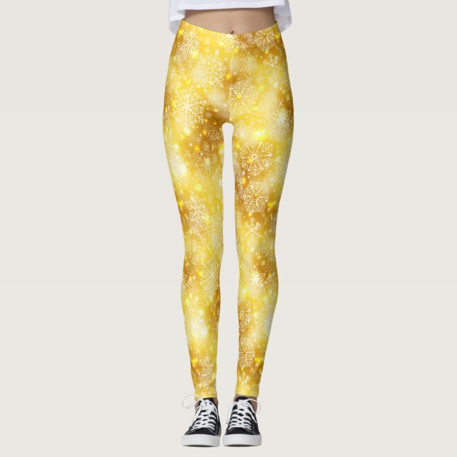 Leggings Les flocons de neige en or (Devant)
