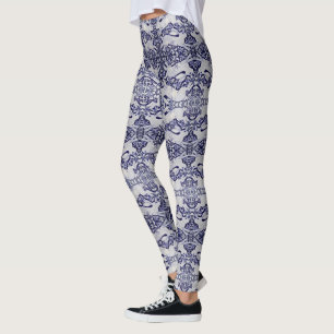 Leggings Les guêtres de lapin des femmes bleues et blanche