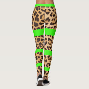 Leggings Les guêtres des femmes rayées vertes au néon
