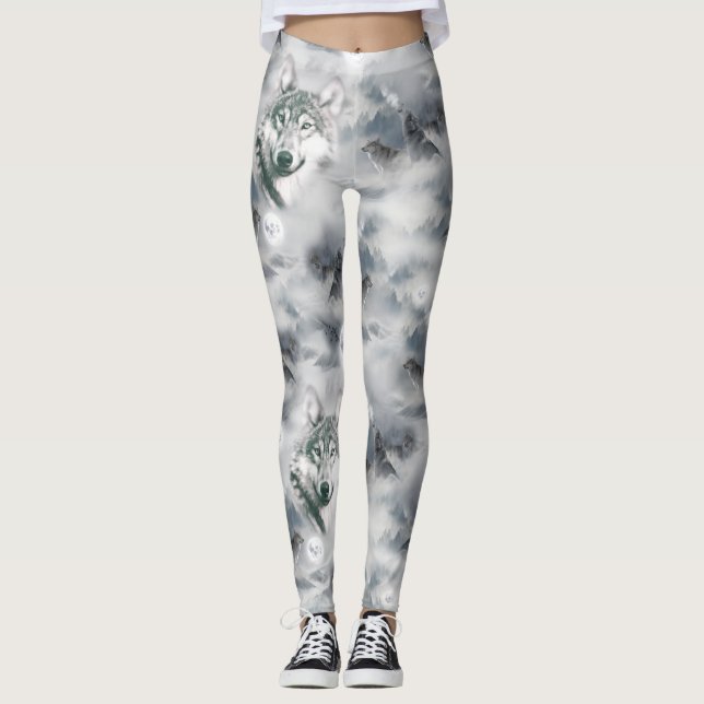 Leggings Les loups en pleine nature Pleine lune magique (Devant)