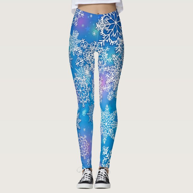 Leggings Les oodles de flocons de neige sur Arrière - plan  (Devant)