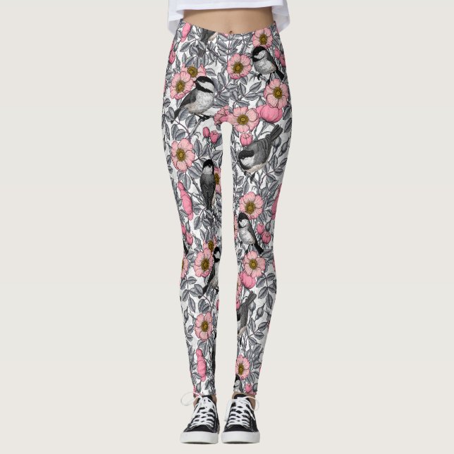 Leggings Les poulets dans la nature rose, rose et gris (Devant)
