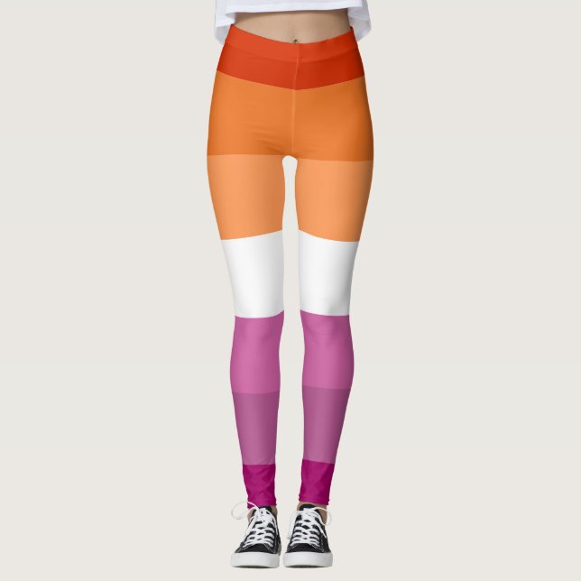 Leggings Lesbienne Orange Rose Fuchsia Blanc Strited LGBT (Devant)