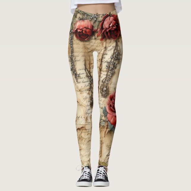 Leggings Lettre d'amour florale antique nostalgique (Devant)