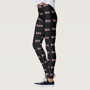 Leggings Lettre d'amour rose Imprimer, Haute taille Décontr