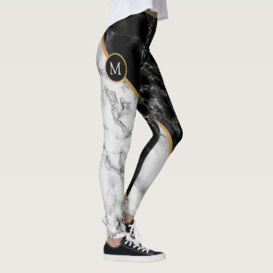 LEGGINGS LETTRE PERSONNALISÉE EN MARBRE BLANC NOIR