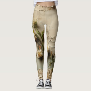 Leggings Lettre vintage d'amour parchemin avec fleurs (3)