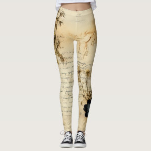 Leggings Lettre vintage d'amour parchemin avec fleurs (5)