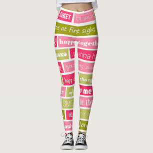 Leggings Lettres d'amour rose et vert