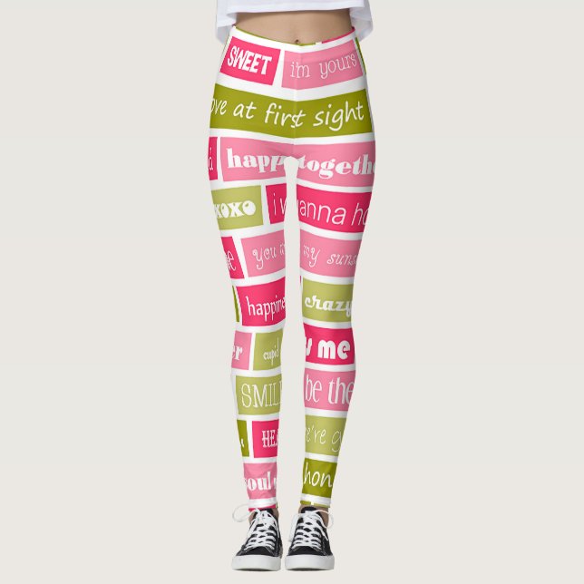 Leggings Lettres d'amour rose et vert (Devant)