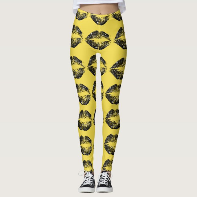 Leggings Lèvres à Parties scintillant noire #2 (Devant)